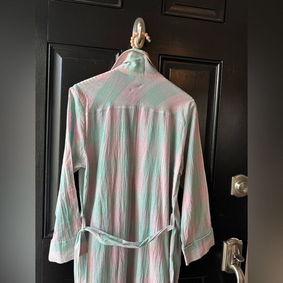 House of Japan Pastel Pink Blue Cotton Linen Blend Robe Size S/M - Picture 11 of 16